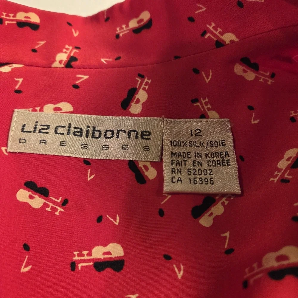 Vintage Liz Claiborne Silk Longline Blazer Guitar Print Long Sleeve Y2K, Size 12